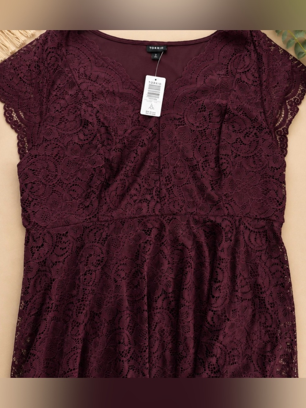 torrid Burgundy Lace Short-Sleeve Peplum Top
